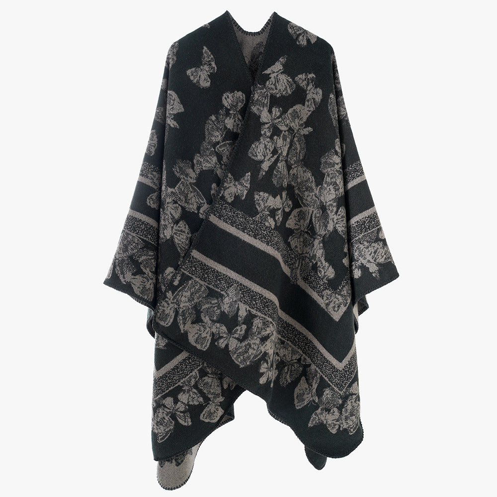 Damen Jacquard‑Capeponcho mit Schmetterlingsmuster und Wollmix‑Optik Drune