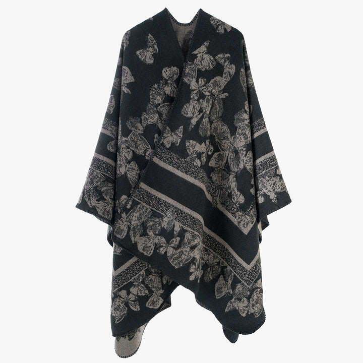 Damen Jacquard‑Capeponcho mit Schmetterlingsmuster und Wollmix‑Optik Drune