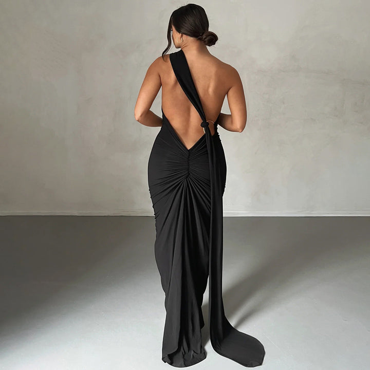 Damen Elegantes One-Shoulder Maxikleid mit figurbetonter Silhouette Drune