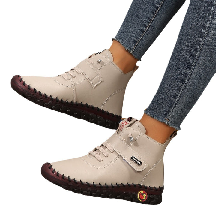 Damen nan stylishe knöchelhohe Komfort-Stiefelette mit Klettverschluss und handgenähter Ziernaht Drune