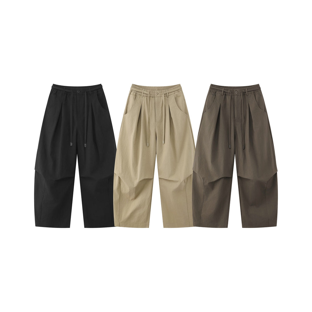Damen Weite Culotte-Hose mit hohem Bund, Kellerfalten und Kordelzug Drune