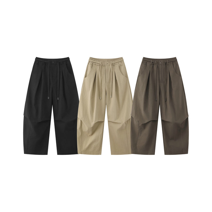 Damen Weite Culotte-Hose mit hohem Bund, Kellerfalten und Kordelzug Drune