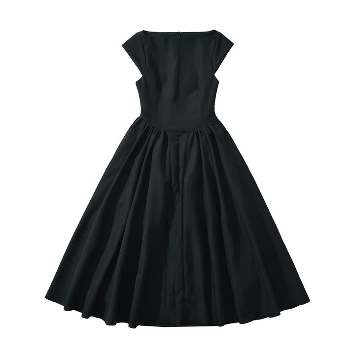 Damen zeitloses Midikleid mit elegantem Schnitt und voluminösem Rock Drune