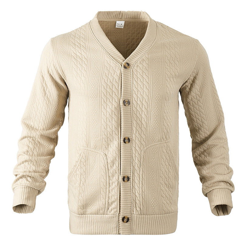 Herren Strukturierter Strickcardigan mit Zopf- und Waffelmuster, Knopfleiste und aufgesetzten Taschen Drune