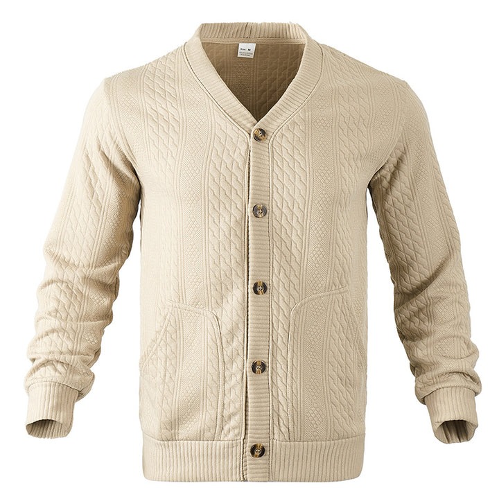 Herren Strukturierter Strickcardigan mit Zopf- und Waffelmuster, Knopfleiste und aufgesetzten Taschen Drune