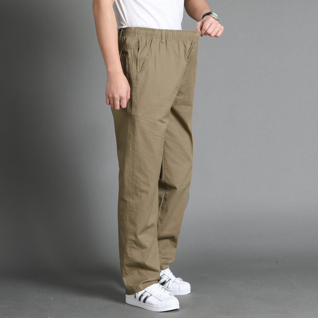 Herren Lässige Canvas-Chinohose mit elastischem Tunnelzugbund, aufgesetzten Taschen & geradem Bein Drune