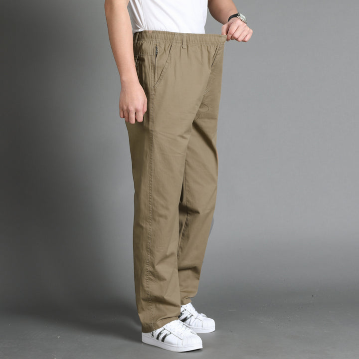 Herren Lässige Canvas-Chinohose mit elastischem Tunnelzugbund, aufgesetzten Taschen & geradem Bein Drune