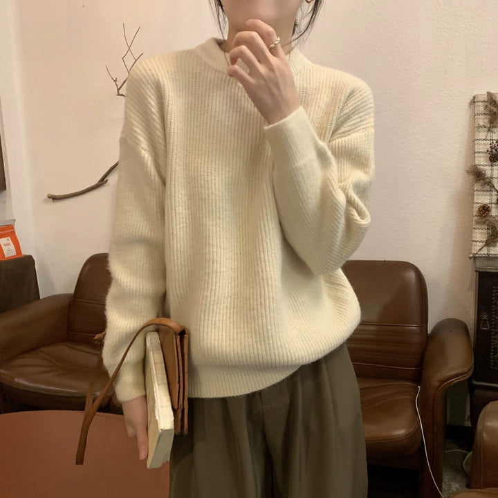 Damen bequemer Strickpullover mit feinem Rippenmuster und lässigem Schnitt Drune