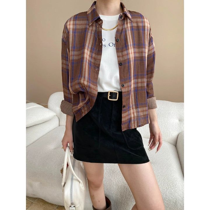 Damen karierte Overshirt mit modischem Schnitt und lässigen Details Drune