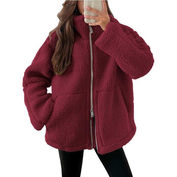 Damen nan oversized Teddyfleece Jacke mit Stehkragen und durchgehendem Reißverschluss Drune