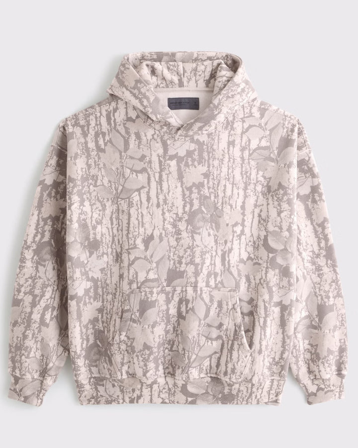 Unisex nan lockerer Kapuzensweat mit dezenter Blätterstruktur, doppelter Kapuze ohne Kordelzug und Kängurutasche Drune