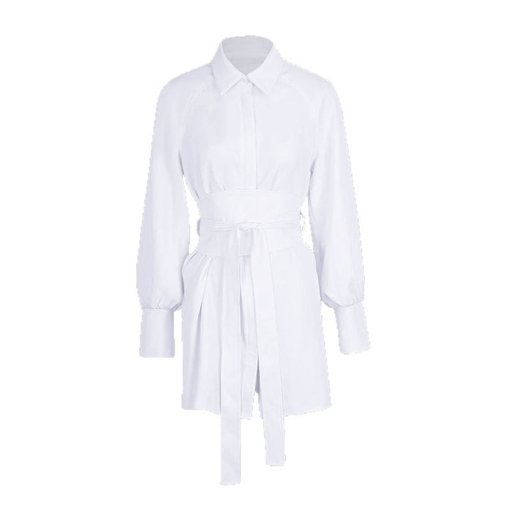 Damen Hemdblusenkleid mit tailliertem Gürtel und eleganten Puffärmeln Drune