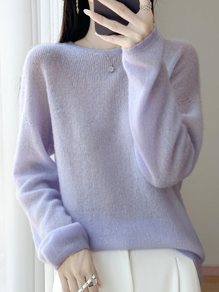 Damen Ultraleichter Mohair‑Look Oversize-Pullover mit U-Boot-Ausschnitt und überschnittener Schulter Drune