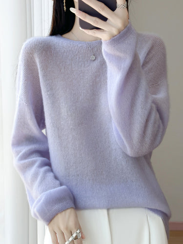Damen Ultraleichter Mohair‑Look Oversize-Pullover mit U-Boot-Ausschnitt und überschnittener Schulter Drune