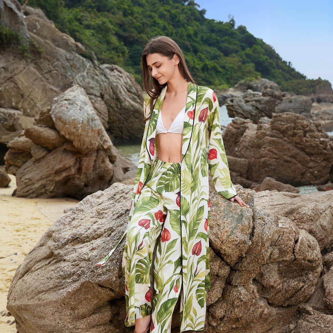 Damen luftiger Kimono mit floralen Mustern Drune