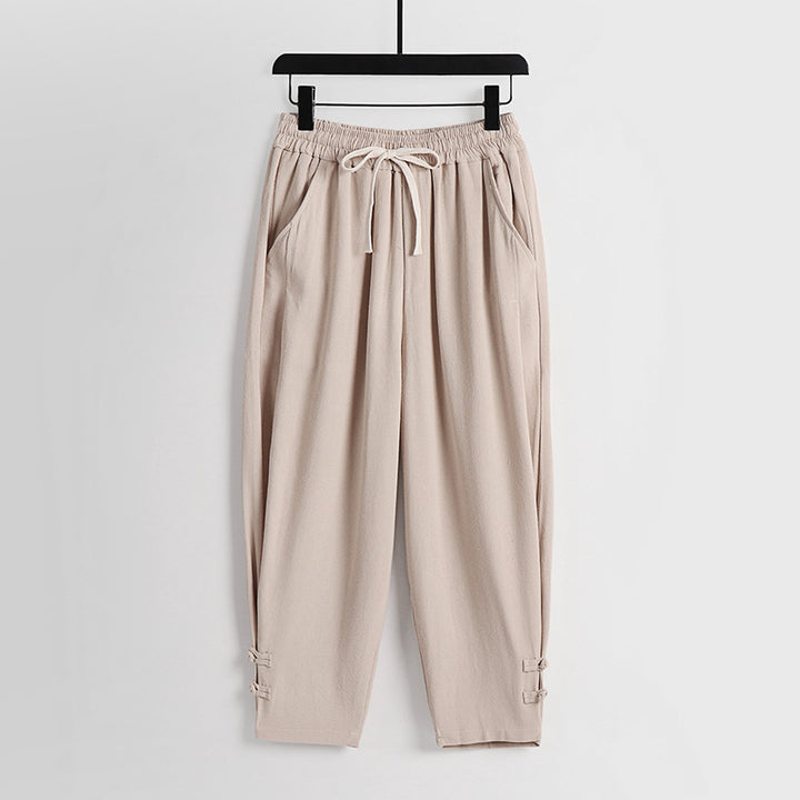 Damen Freizeit-Jogginghose mit Tunnelzug und Zierknöpfen am Knöchel Drune