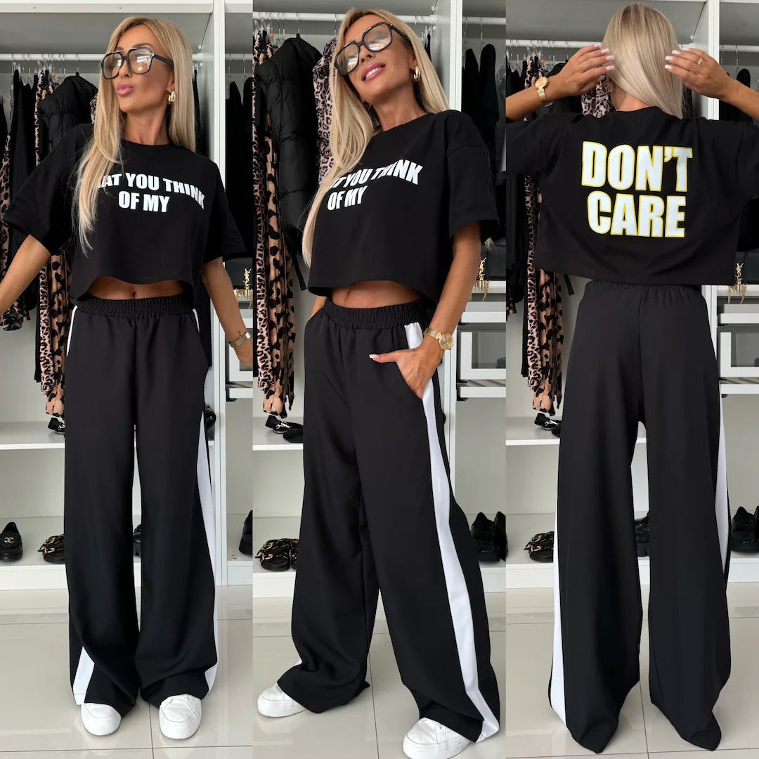 Damen lässiges Crop-Top und weite Jogginghose Set Drune