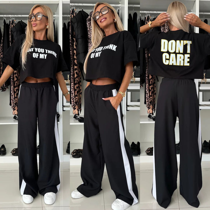 Damen lässiges Crop-Top und weite Jogginghose Set Drune