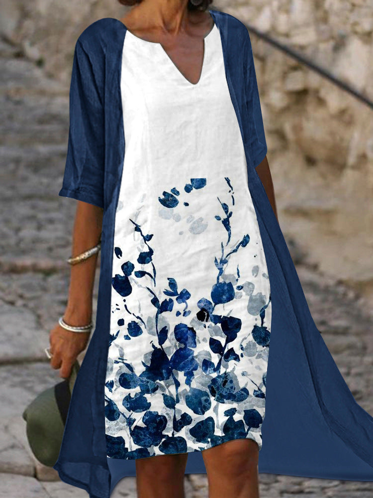 Damen Freizeitkleid mit floralem Design und tiefem V-Ausschnitt Drune