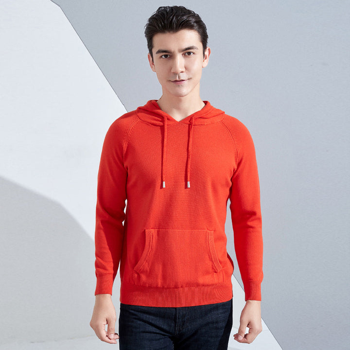 Herren Leichter Kapuzen-Feinstrickpullover mit Kängurutasche und Raglanärmeln Drune