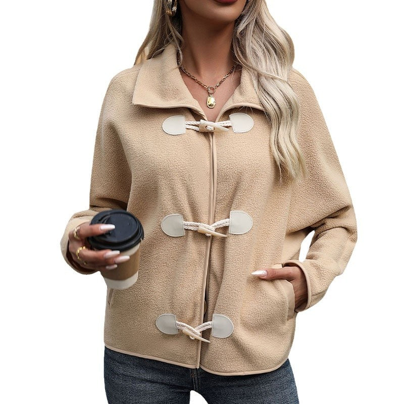 Damen Fleecejacke mit dekorativen Knöpfen und seitlichen Taschen Drune