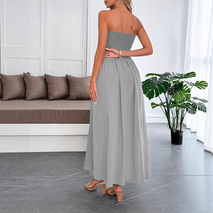 Damen Maxikleid mit gerafftem Oberteil und elastischem Bund Drune