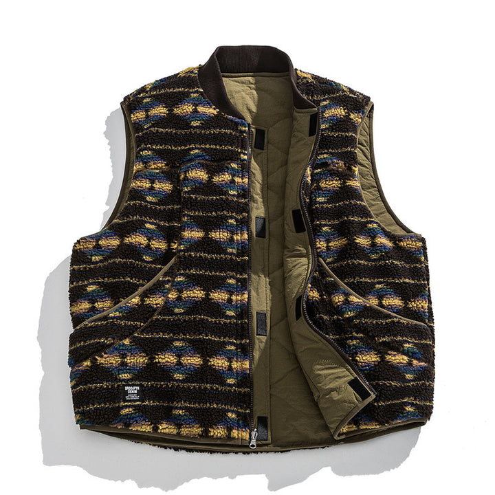 Unisex Wendbare gesteppte Weste mit Jacquard‑Fleece und aufgesetzten Taschen Drune
