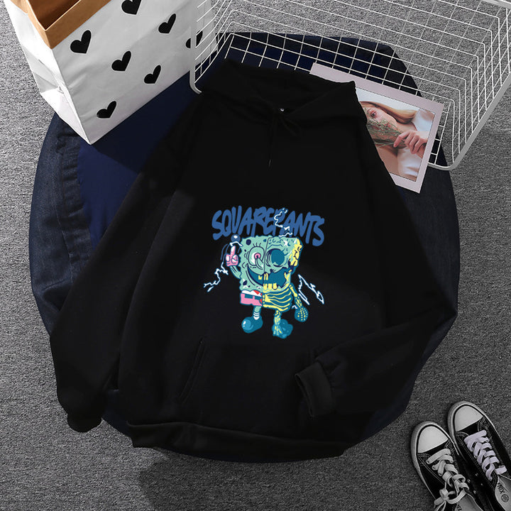 Damen nan weicher Oversize-Kapuzenpullover mit kawaii Pilzfrosch-Print, Kängurutasche und gerippten Bündchen Drune