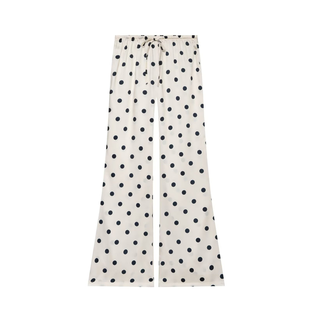 Damen Weite Satin-Hose mit elastischem Tunnelzugbund und Polka-Dot-Muster Drune