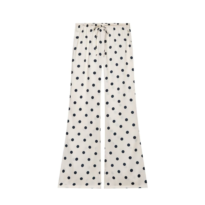 Damen Weite Satin-Hose mit elastischem Tunnelzugbund und Polka-Dot-Muster Drune