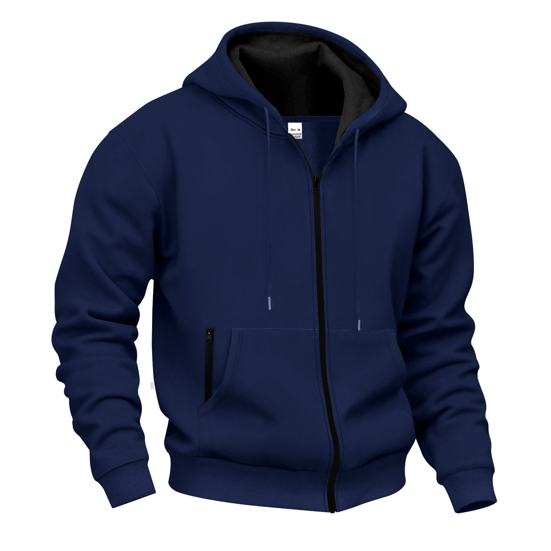 Herren nan Zip-Hoodie Sweatjacke mit angerautem Innenfutter, Kängurutasche und gerippten Bündchen Drune