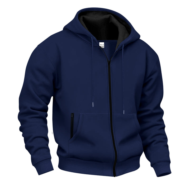 Herren nan Zip-Hoodie Sweatjacke mit angerautem Innenfutter, Kängurutasche und gerippten Bündchen Drune