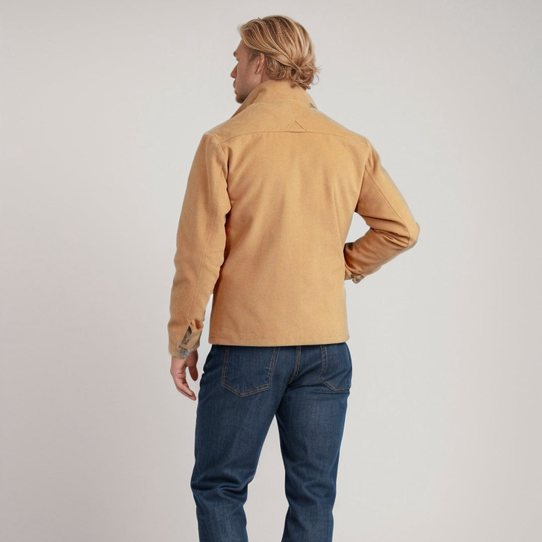 Herren Kurze Denim-Fieldjacke mit Stehkragen, Reißverschluss und aufgesetzten Brusttaschen Drune
