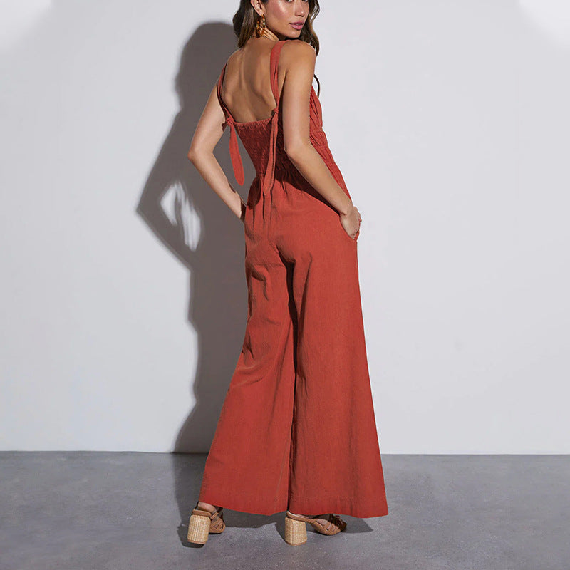 Damen eleganter Jumpsuit mit weitem Bein und verstellbaren Trägern Drune