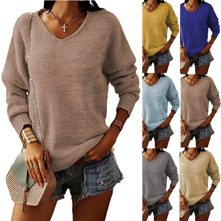 Damen V-Ausschnitt Pullover mit lockerer Passform und strukturiertem Muster Drune