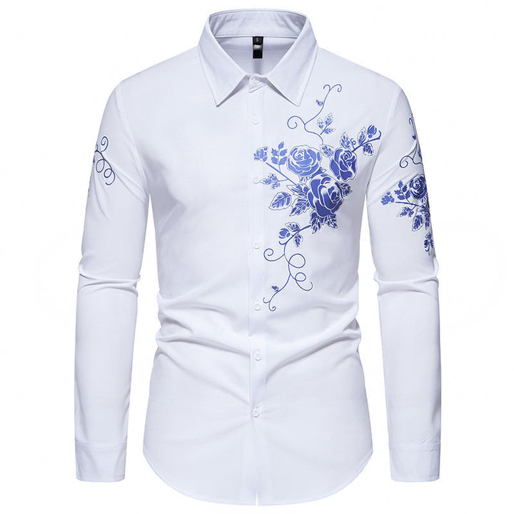 Herren Slim-Fit Langarmhemd mit floralem Print und tailliertem Schnitt Drune