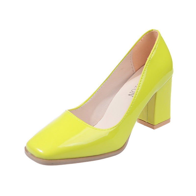 Damen elegante Pumps mit quadratischer Zehenkappe und hohem Blockabsatz Drune