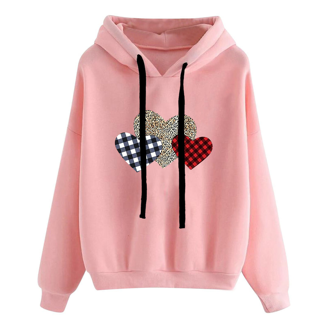 Damen nan lässiger Oversize Kapuzenpullover mit Herz‑und‑Pfotenprint, Kordelzug und gerippten Bündchen Drune