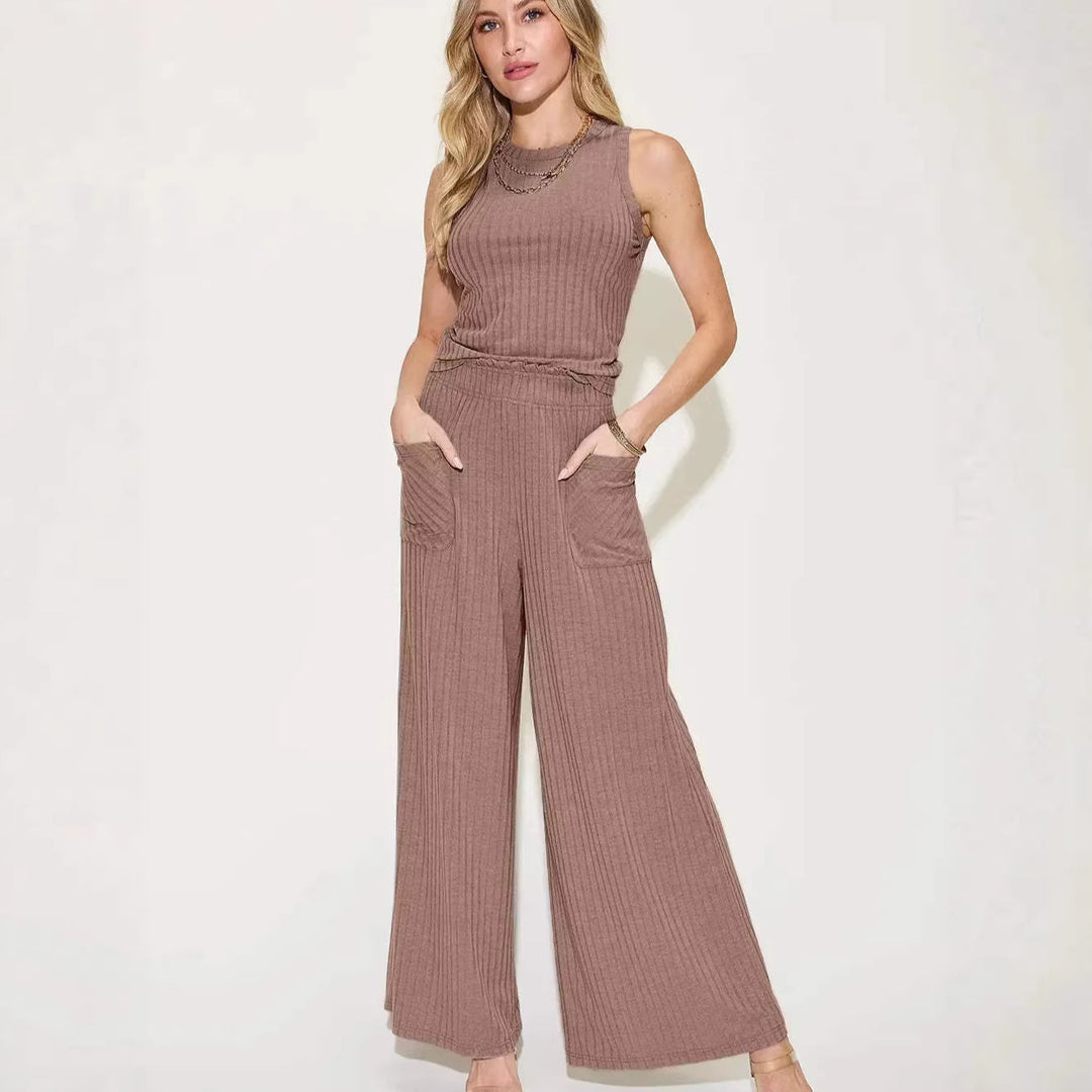 Damen lässiger Overall mit weitem Bein und praktischen Taschen Drune
