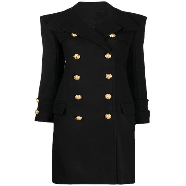 Damen Eleganter Wollmix-Longcoat im Marineinspirierten Doppelreiher mit Oversized-Schalkragen und Zierärmeln Drune