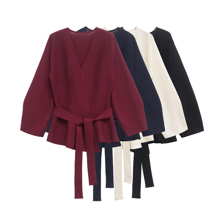 Damen 50+ Wickelcardigan mit V‑Ausschnitt, Taillenband und leichtem Schößchen Drune