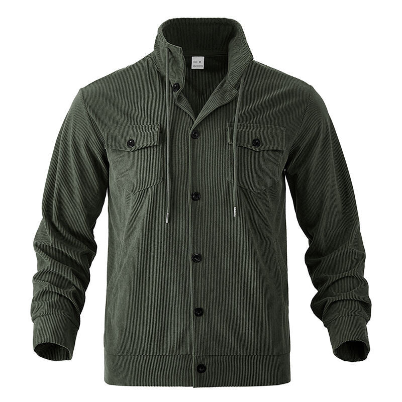 Herren nan funktionale Cord-Hemdjacke mit hohem Stehkragen, Kordelzug und aufgesetzten Pattentaschen Drune