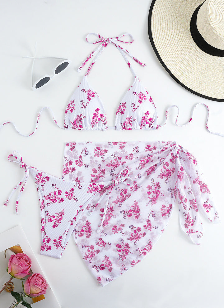 Damen Triangel-Bikini mit floralem Muster und zartem Cover-Up Drune