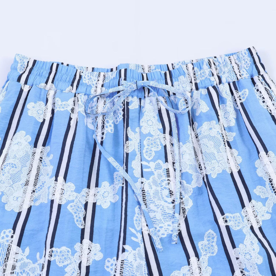 Damen Weite Palazzo-Hose mit elastischem Bund und floralem Streifen-Print Drune
