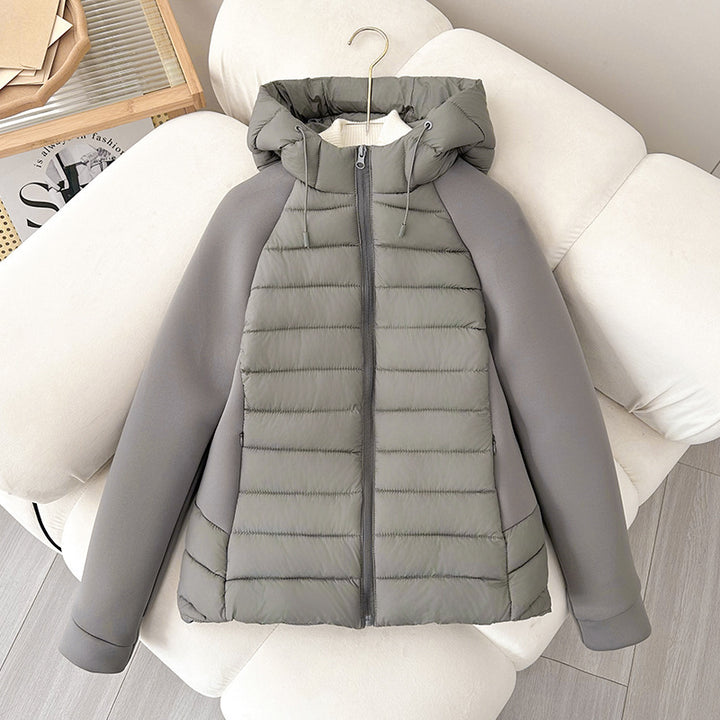 Damen Leichtgewichtige Hybrid-Pufferjacke mit Kapuze und Softshell-Ärmeln Drune