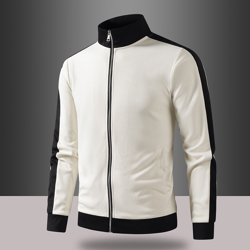 Herren retro Trainingsjacke mit Stehkragen, Kontraststreifen und sichtbarem Reißverschluss Drune