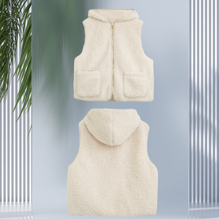 Damen Gefütterte Sherpa-Weste mit Kapuze, Reißverschluss und aufgesetzten Taschen Drune