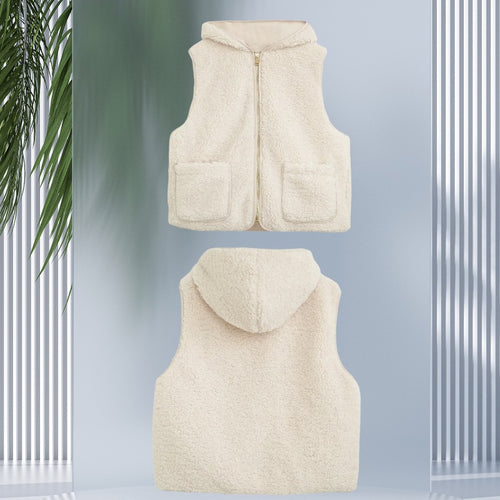 Damen Gefütterte Sherpa-Weste mit Kapuze, Reißverschluss und aufgesetzten Taschen Drune