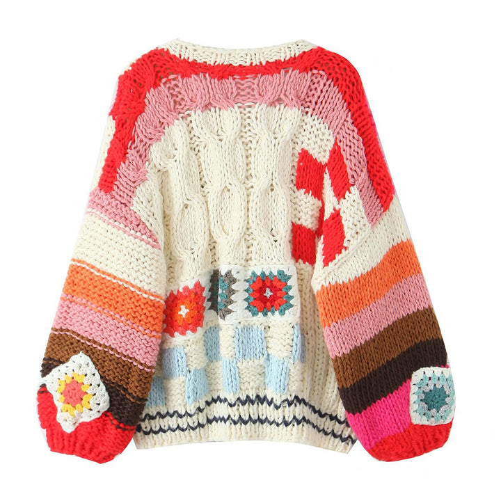 Damen Grobgestrickte Boho-Cardigan mit Häkelpatchwork Drune
