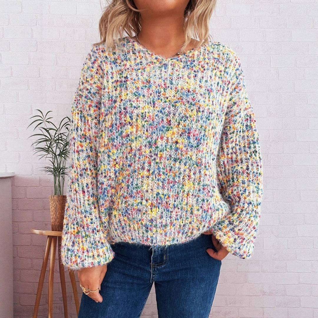 Damen komfortabler Strickpullover mit buntem Strukturmuster und weit geschnittenen Ärmeln Drune